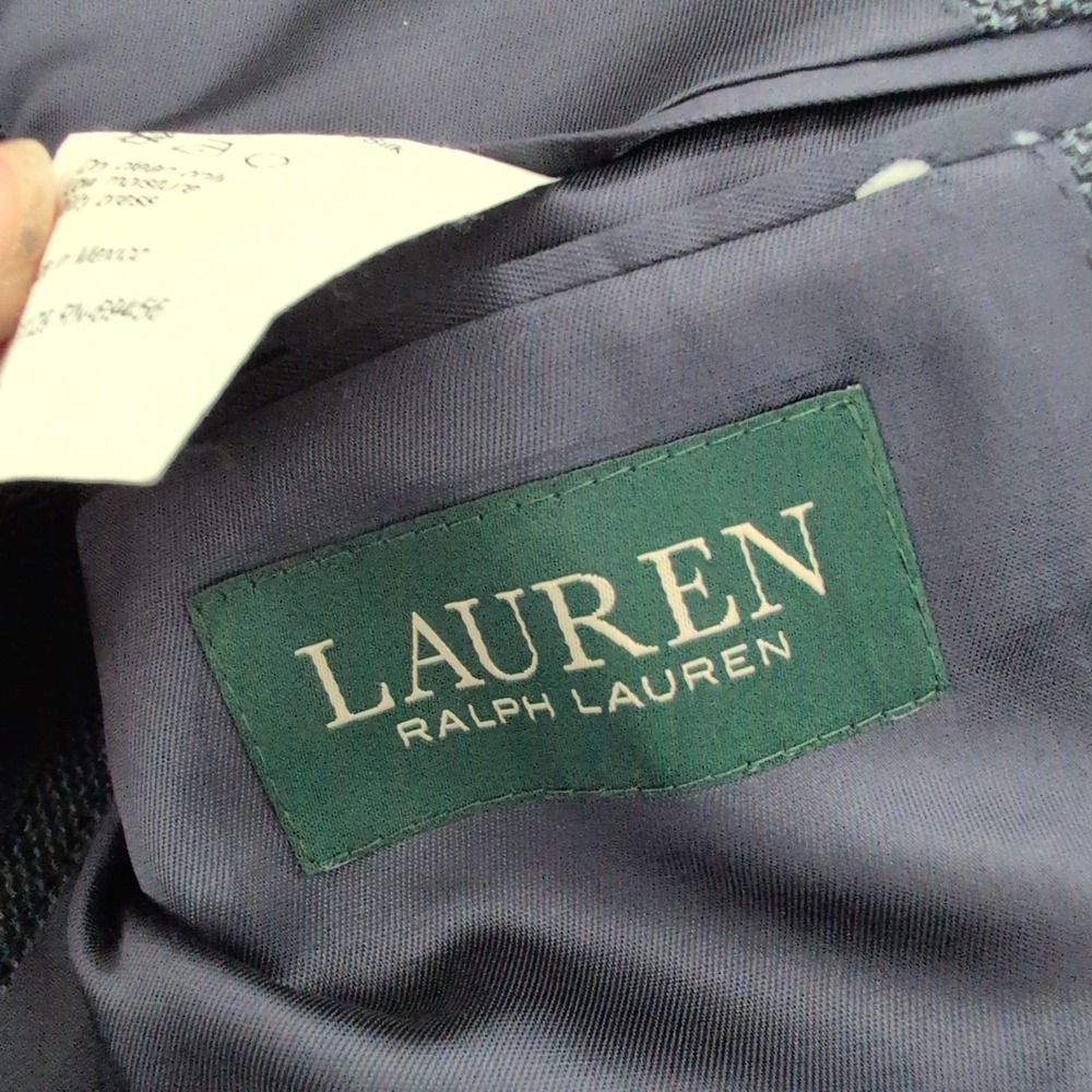 Lauren Ralph Lauren Mens 40R Wool Silk Linen Blazer Jacket Navy Blue Glen Check - Picture 6 of 8